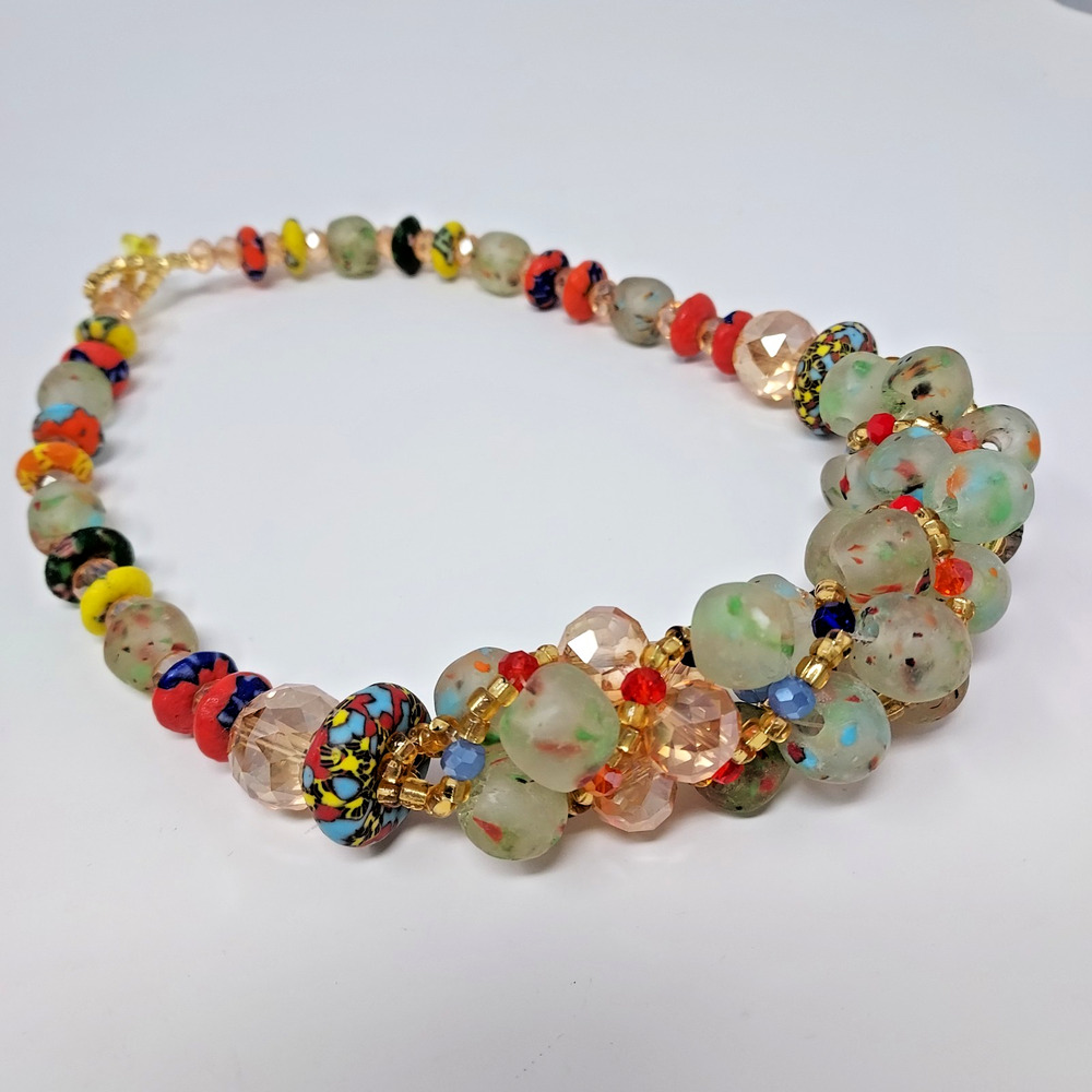 Chunky Mixed Bead Necklace Beach Glass Colors Summer Resortwear 18"
